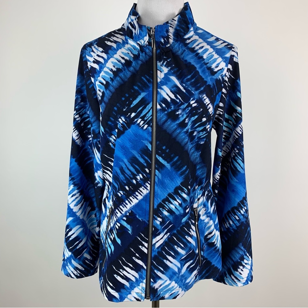 Chico’s Zenergy Blue Print Lightweight High Neck Zip Front Jacket Size 0 US 4